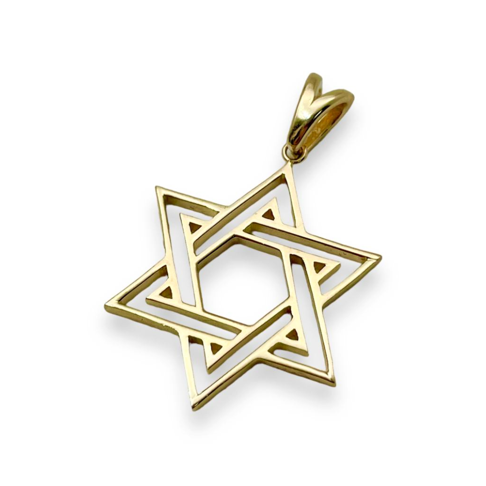 Star of David Double Outline Interwoven Pendant in 14K Gold