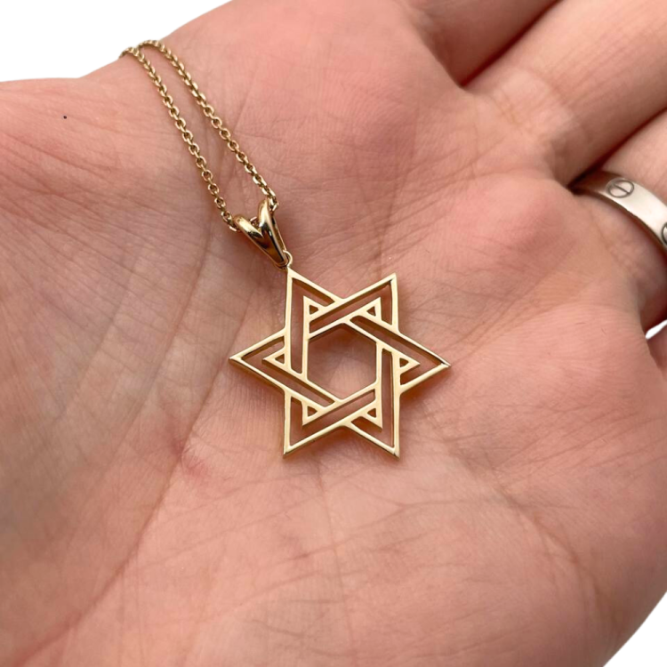 Star of David Double Outline Interwoven Pendant in 14K Gold
