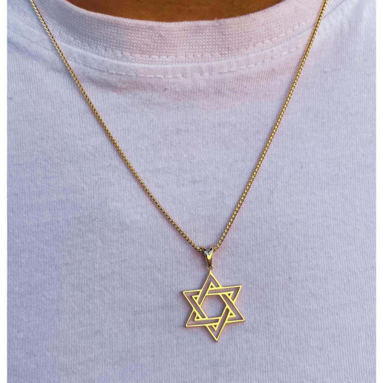 Star of David Double Outline Interwoven Pendant in 14K Gold
