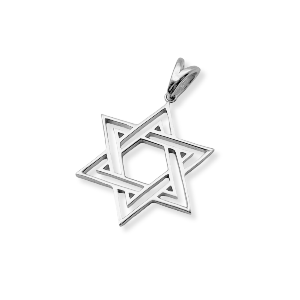 Star of David Double Outline Interwoven Pendant in 14K Gold