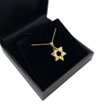 Modern Star of David Pendant in 14K Gold Semi Textured Interwoven Style
