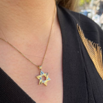 Modern Star of David Pendant in 14K Gold Semi Textured Interwoven Style