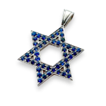 Star of David Pendant with Sapphires in 14K Gold – Large
