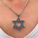 Star of David Pendant with Sapphires in 14K Gold – Large