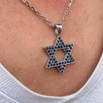 Star of David Pendant with Sapphires in 14K Gold – Large