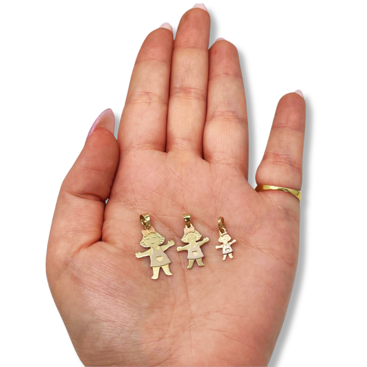 Little Girl Charm Pendant in 14K Tri-color Gold