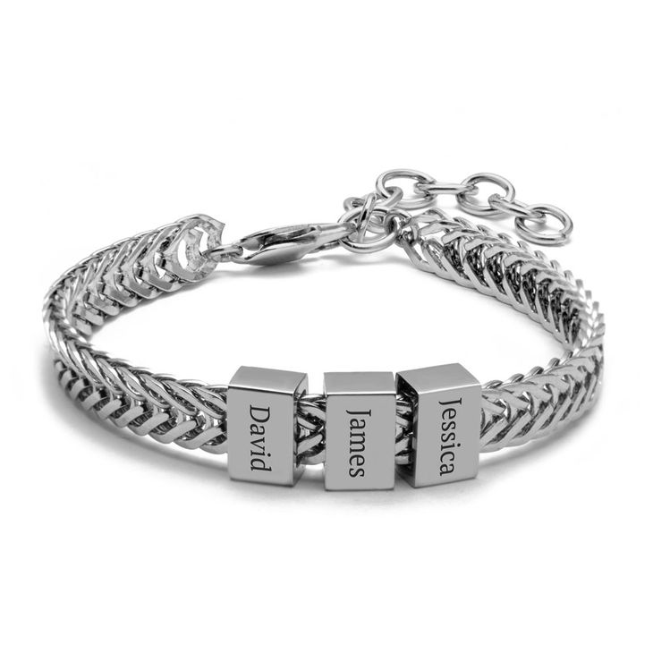 Dad Bracelet in Stainless Steel with Personalized Names Engraved