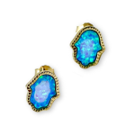 Hamsa Stud Earrings with Blue Opalite in 14K Gold