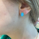 Hamsa Stud Earrings with Blue Opalite in 14K Gold