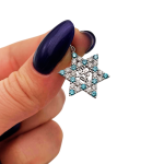 Star of David with Am Israel Chai Pendant in 14K Gold with White and Blue Diamonds