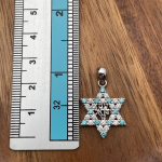 Star of David with Am Israel Chai Pendant in 14K Gold with White and Blue Diamonds