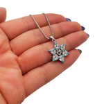 Star of David with Am Israel Chai Pendant in 14K Gold with White and Blue Diamonds