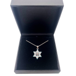 Star of David with Am Israel Chai Pendant in 14K Gold with White and Blue Diamonds