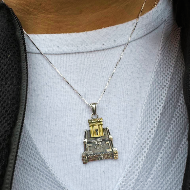 Holy Temple Pendant in 925 Sterling Silver and 14K Gold with Silver Chain