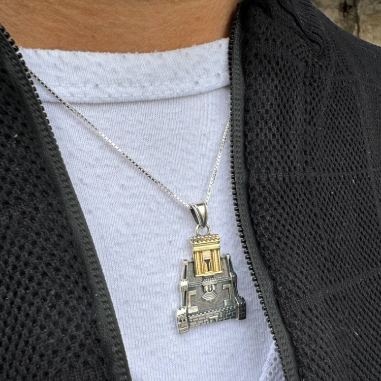 Holy Temple Pendant in 925 Sterling Silver and 14K Gold with Silver Chain