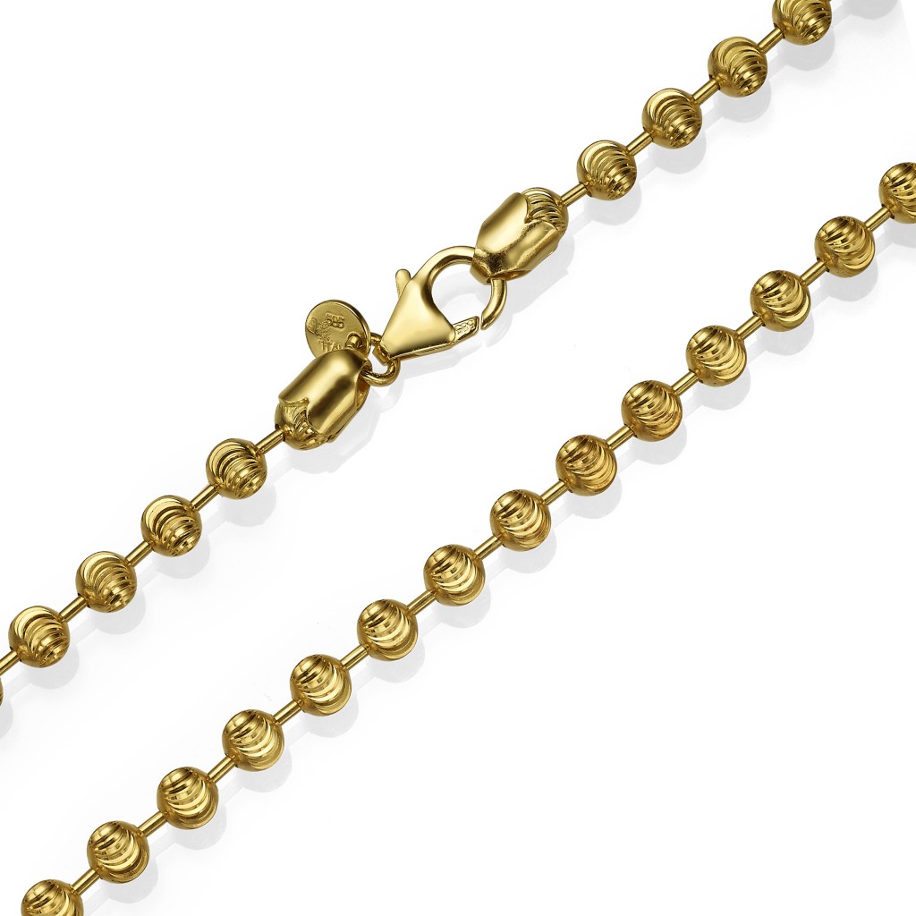 14K Gold Medium Diamond Cut Ball Chain – 4 MM