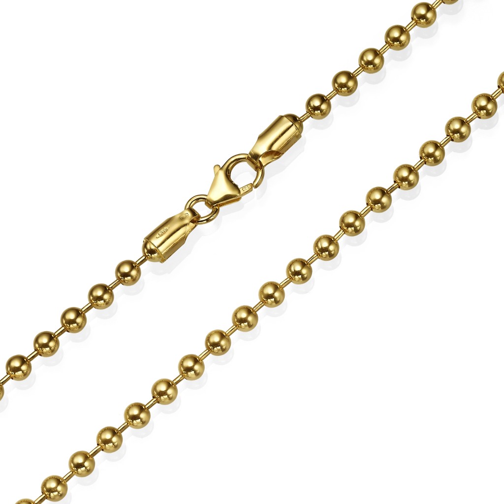 14K Gold Small Ball Chain – 3 MM Smooth Ball