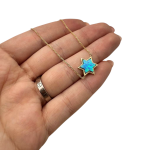Modern Star of David Necklace with Blue Opalite in 14K Gold