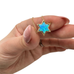 Modern Star of David Necklace with Blue Opalite in 14K Gold