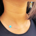 Modern Star of David Necklace with Blue Opalite in 14K Gold