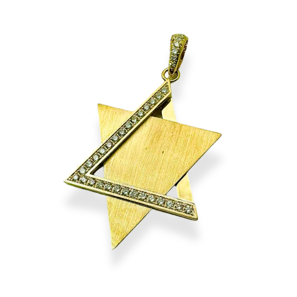 Large Diamond Star of David Pendant in 14K Gold - 1.5"