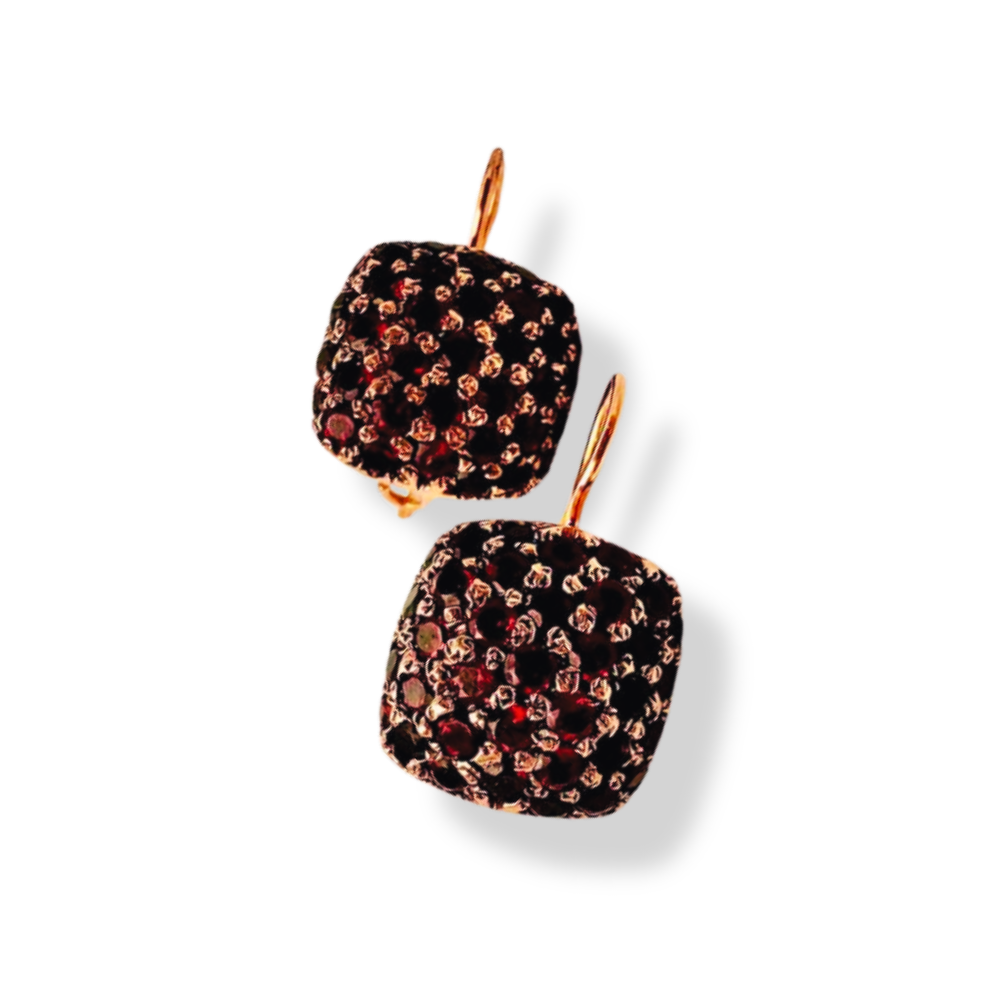 14K Rose Gold Garnet Pavé Square Earrings