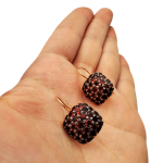 14K Rose Gold Garnet Pavé Square Earrings