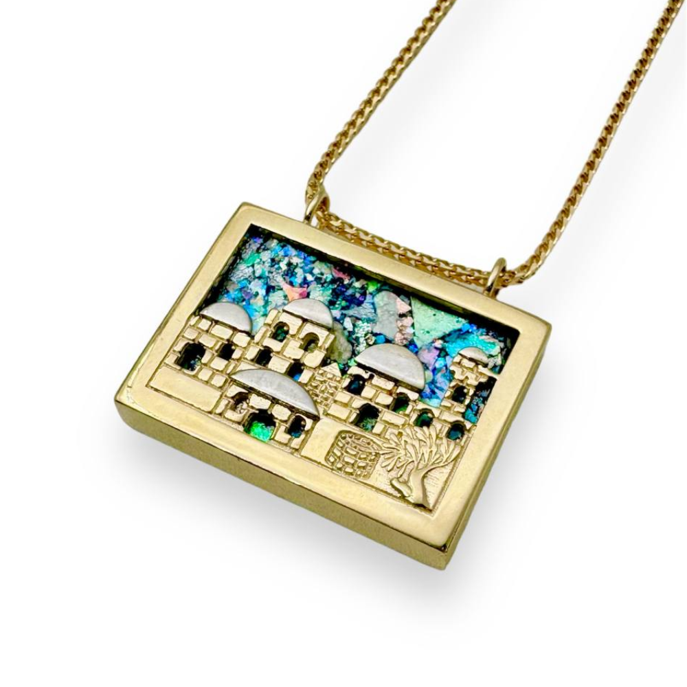 Jerusalem Necklace with Roman Glass in 14K Gold