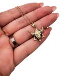 Two Swords Lion of Judah and Star of David Pendant in 14K Gold with Black Diamonds