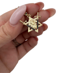 Two Swords Lion of Judah and Star of David Pendant in 14K Gold with Black Diamonds