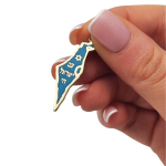 Map of Israel with Am Israel Chai and Star of David – 14K Gold Pendant with Blue Enamel