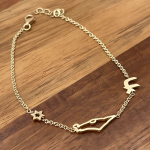 Map of Israel, Chai and Star of David Charm Bracelet in 14K Gold