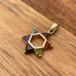 Colorful Gemstones Star of David Pendant in 14K Gold – 21 mm