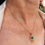 Hamsa Pendant with Eilat Stone in 14K Gold