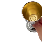 Silver Jerusalem Kiddush Cup with Stem – Israeli Design of Leaves & Grapes