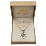 Hamsa with Pomegranate Necklace in Silver & Gold with Rubies