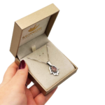 Hamsa with Pomegranate Necklace in Silver & Gold with Rubies