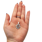 Hamsa with Pomegranate Necklace in Silver & Gold with Rubies