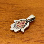 Hamsa with Pomegranate Necklace in Silver & Gold with Rubies