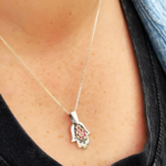 Hamsa with Pomegranate Necklace in Silver & Gold with Rubies