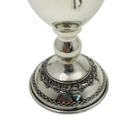 Silver Kiddush Cup with Filigree Stem – Hebrew Blessing over Wine and Grapes Pattern