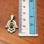 Hamsa Necklace with Blue Turquoise Stone in Silver and 9K Gold