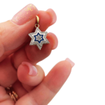 Diamond Star of David Pendant in 14K Yellow & White Gold with Blue Enamel – Small
