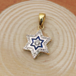 Diamond Star of David Pendant in 14K Yellow & White Gold with Blue Enamel – Small