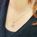 Diamond Star of David Pendant in 14K Yellow & White Gold with Blue Enamel – Small