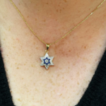 Diamond Star of David Pendant in 14K Yellow & White Gold with Blue Enamel – Small
