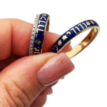 Ani Ledodi Diamond Hebrew Wedding Ring in 14K Gold and Blue Enamel