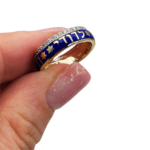 Ani Ledodi Diamond Hebrew Wedding Ring in 14K Gold and Blue Enamel