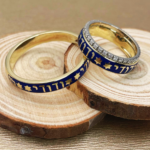 Ani Ledodi Diamond Hebrew Wedding Ring in 14K Gold and Blue Enamel