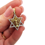 Diamond Studded Star of David Menorah Pendant in 14K Two Tone Gold – Large